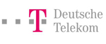 Das Logo der Deutschen Telekom mit drei grauen Punkten, einem großen magentafarbenen „T“ und dem Schriftzug „Deutsche Telekom“ in grauer Schrift auf weißem Hintergrund, das für Innovation in der Elektro- und Informationstechnik steht.