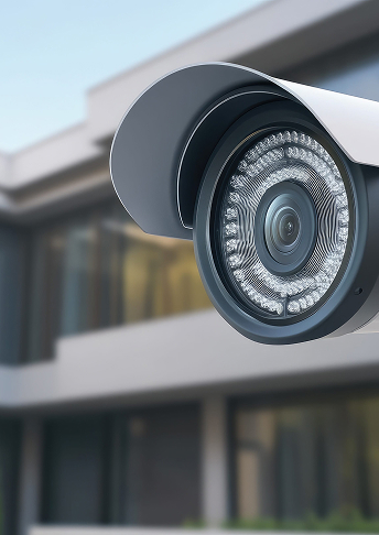 Eine Nahaufnahme einer Überwachungskamera, die an der Außenfassade eines modernen Gebäudes angebracht ist und die Fortschritte in der Elektro- und Informationstechnik veranschaulicht; im unscharfen Hintergrund sind Fenster zu sehen. Eine Nahaufnahme einer Überwachungskamera, die an der Außenfassade eines modernen Gebäudes angebracht ist und die Fortschritte in der Elektro- und Informationstechnik veranschaulicht; im unscharfen Hintergrund sind Fenster zu sehen.